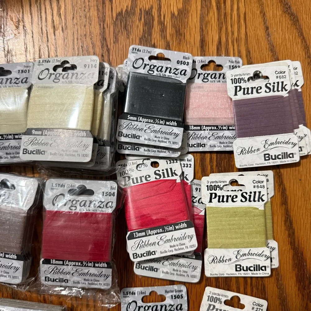 HUGE Lot of 146 Vintage Bucilla 55% Silk 45% nylon Organza Ribbons Unopened